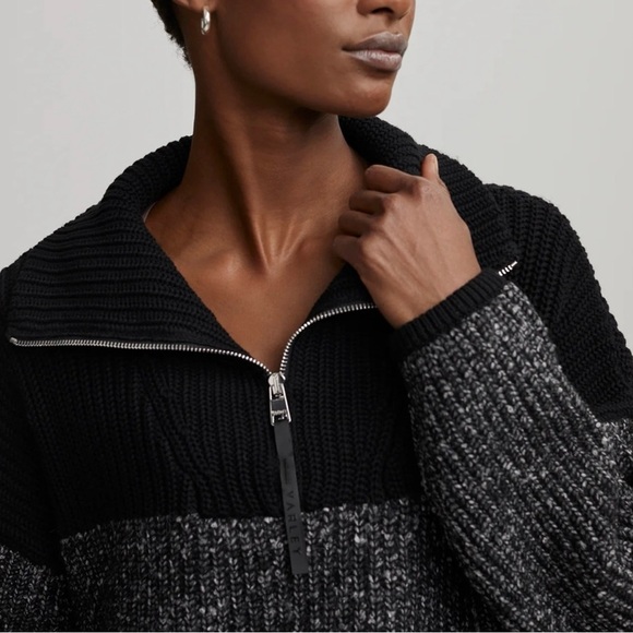 Varley Willard 1/2 Zip Knit Sweater, Black and Gray, High Neck, Relaxed, XS - Picture 9 of 16